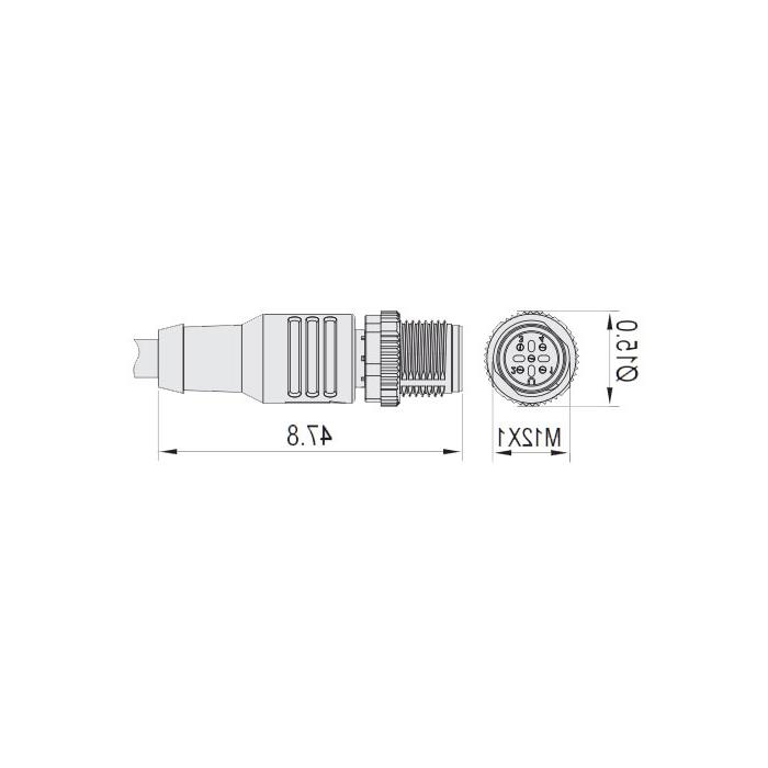 M12 3Pin、公头直型、Single-ended precast cable、防焊渣PUR材质、黄色护套、64T611-XXX