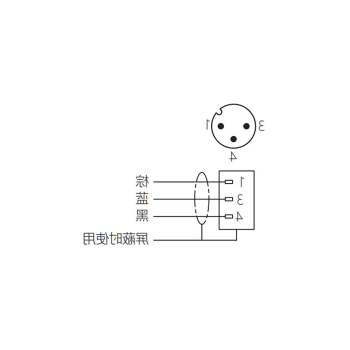 M12 3Pin、公头直型、Single-ended precast cable、防焊渣PUR材质、黄色护套、64T611-XXX